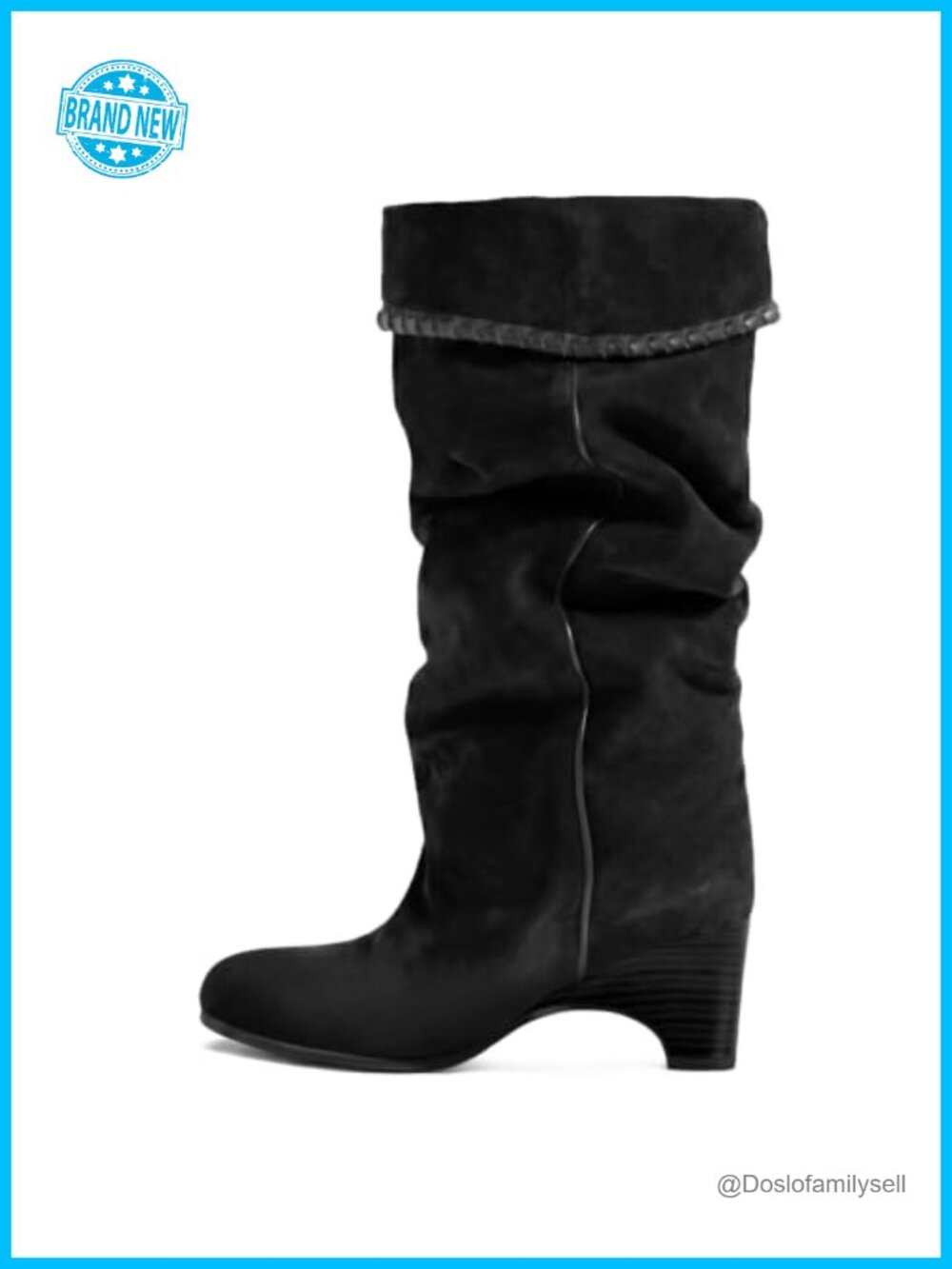 Slouchy Suede Knee High Boots Fold Over Whipstitch Wedge Western